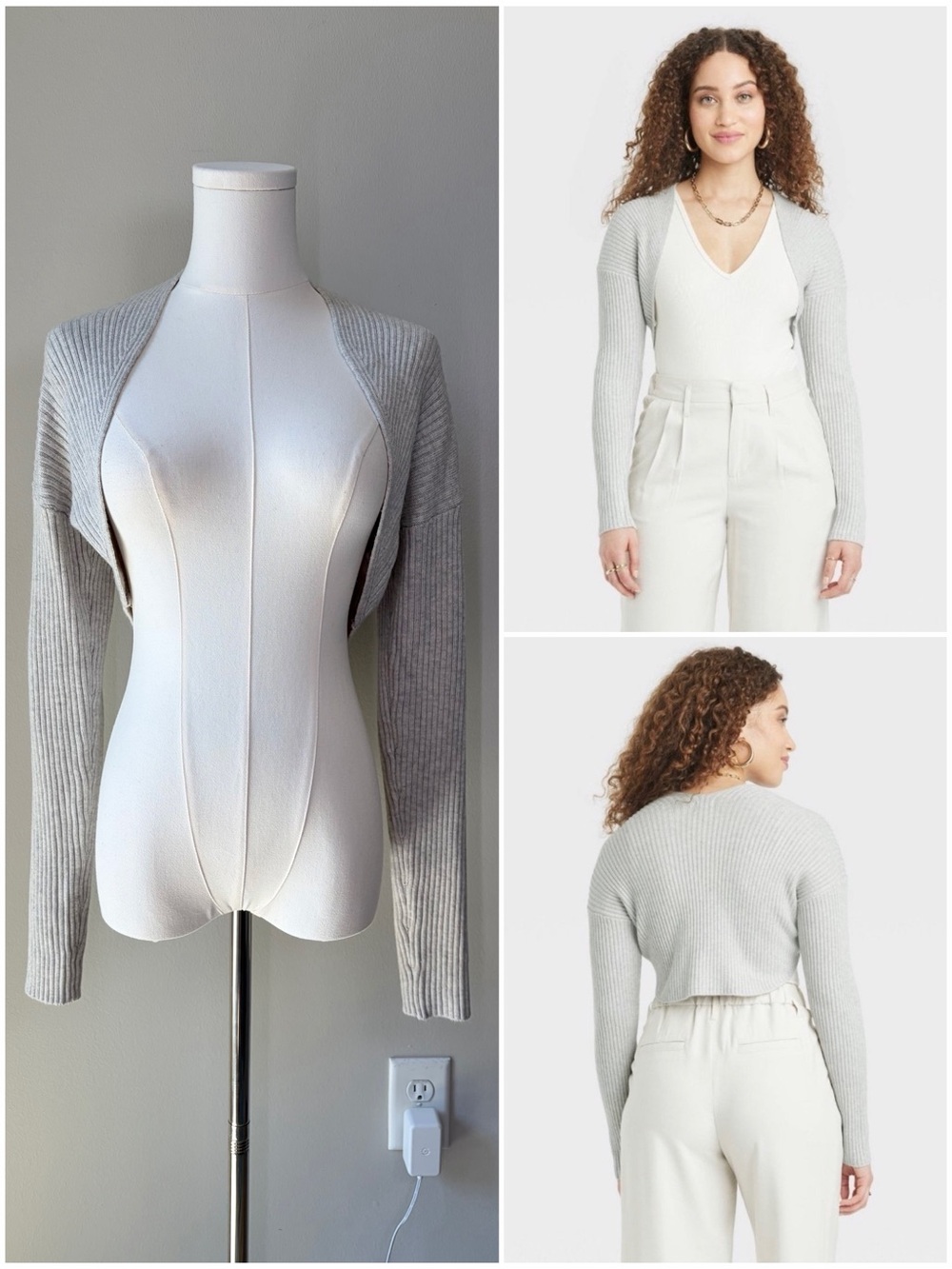 A New Day Women's Light Gray Bolero Cardigan Layering Clean Girl Balletcore